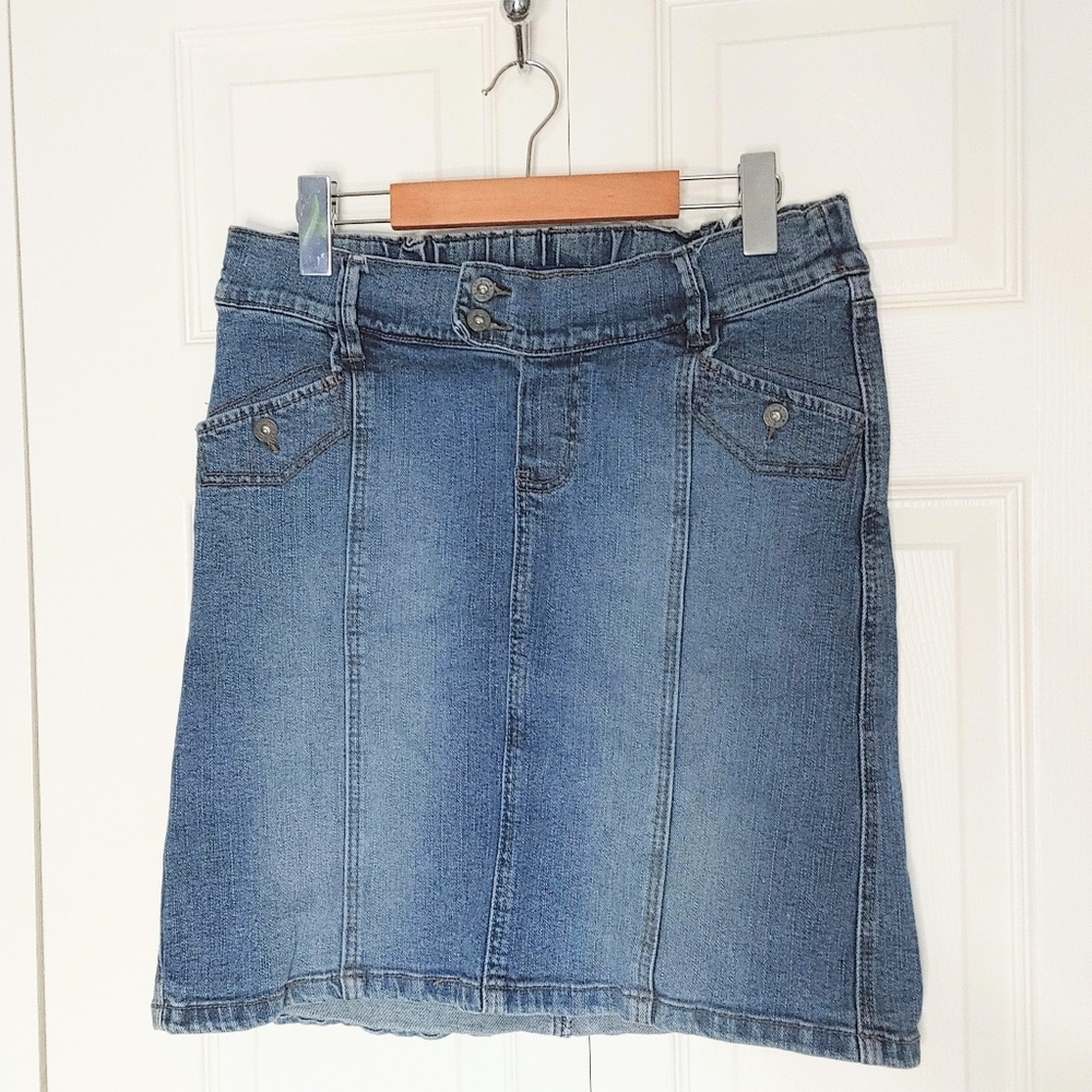 Thyme || Denim Maternity Skirt, Blue, Size Small